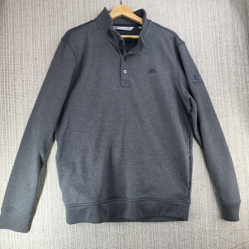 TravisMathew Pullover Mens Large Gray Quarter Snap Mock Neck Golf Sweatshirt